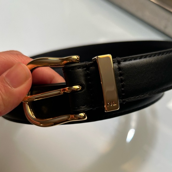 Nili Lotan - LOUISE BELT FLAT CALFSKIN Black Leather Belt w Gold Hardware - Picture 4 of 8